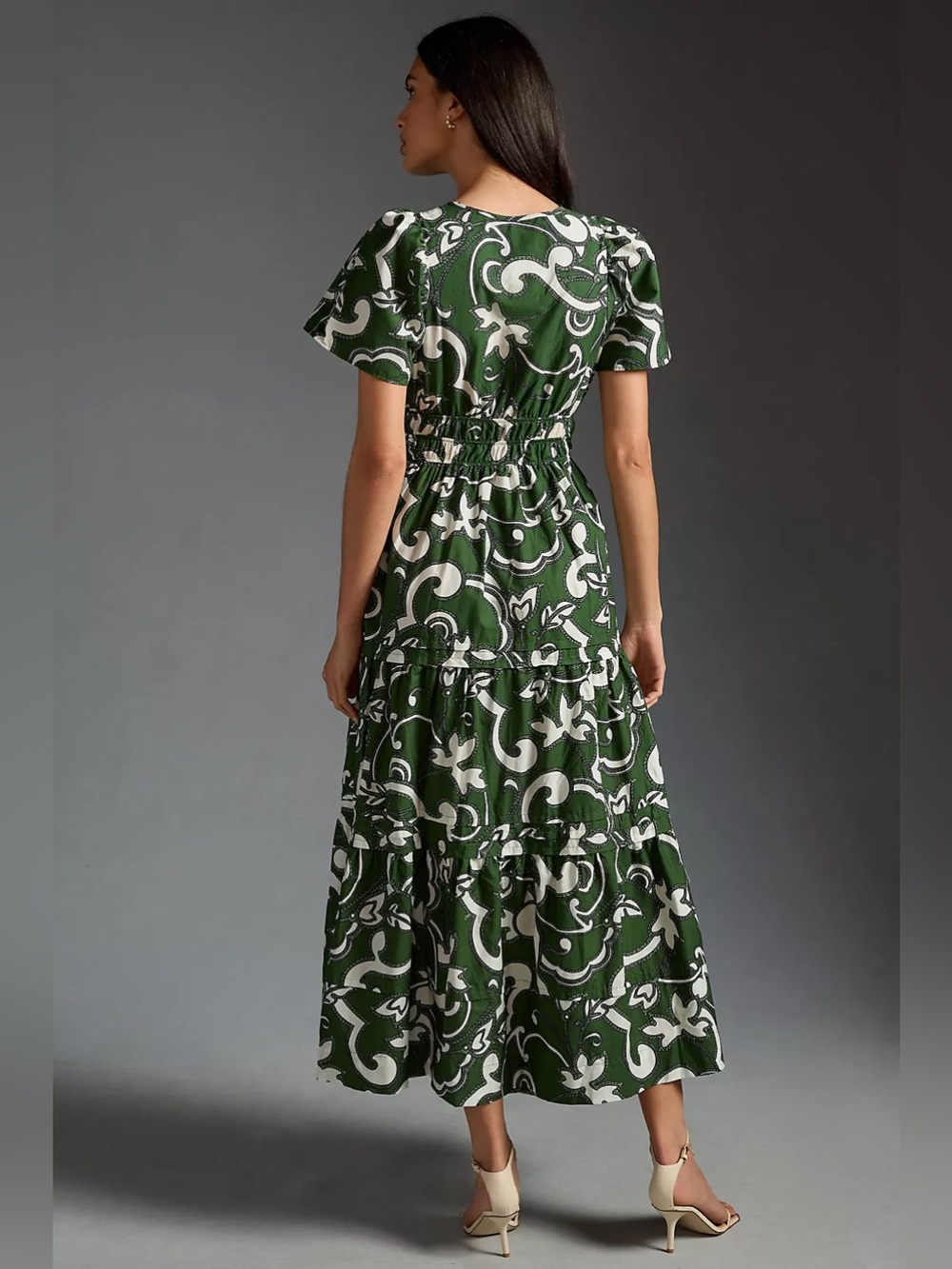 Anthropologie The Somerset Maxi Dress Puff Sleeve Green Novelty Print Small - Picture 2 of 14